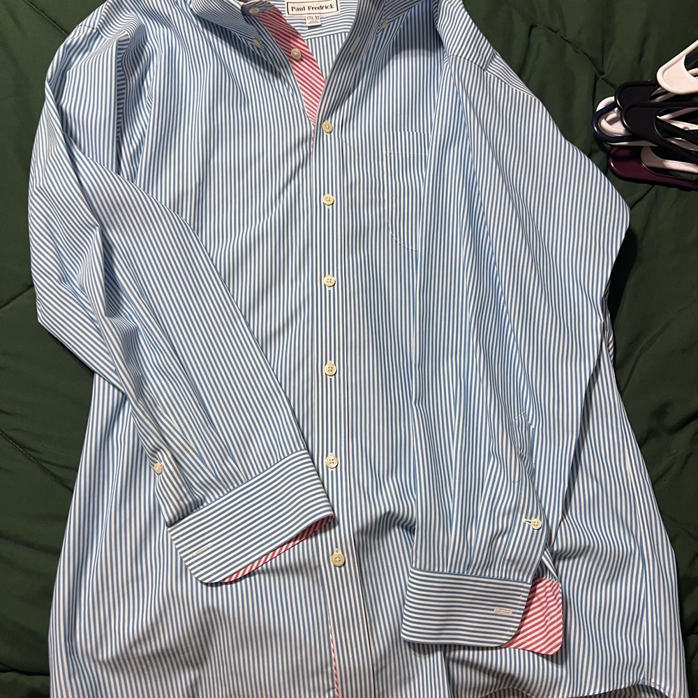 Paul Fredrick Blue and Pink Striped Dress Shirt